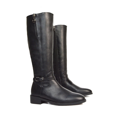 Ladies Knee High Boots UK, Ladies Black Synthetic Leather Boots, Black Synthetic Leather Long Boots Knee High, Knee High Boots UK