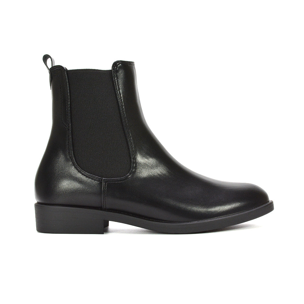 black flat Chelsea boots, black flat ankle boots, Low heel Chelsea boots, Fall and winter boots women, Elastic gusset boots