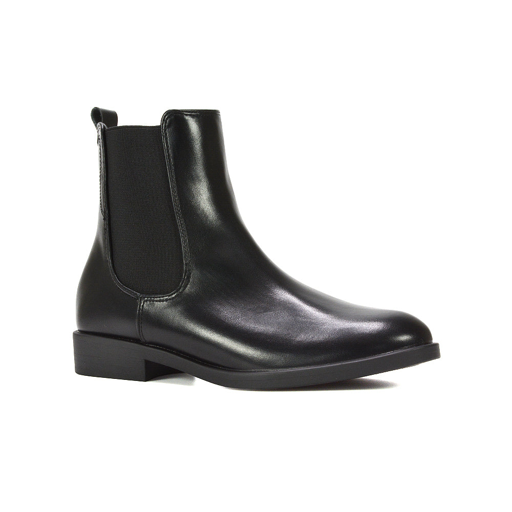 black pull on boots, black pull on ankle boots, Women's pull-on ankle boots, Dressy Chelsea boots for women