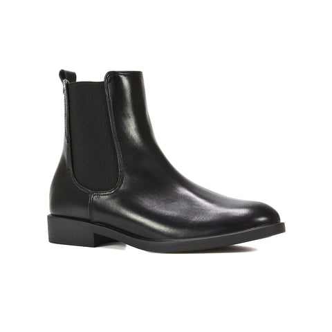 black pull on boots, black pull on ankle boots, Women's pull-on ankle boots, Dressy Chelsea boots for women