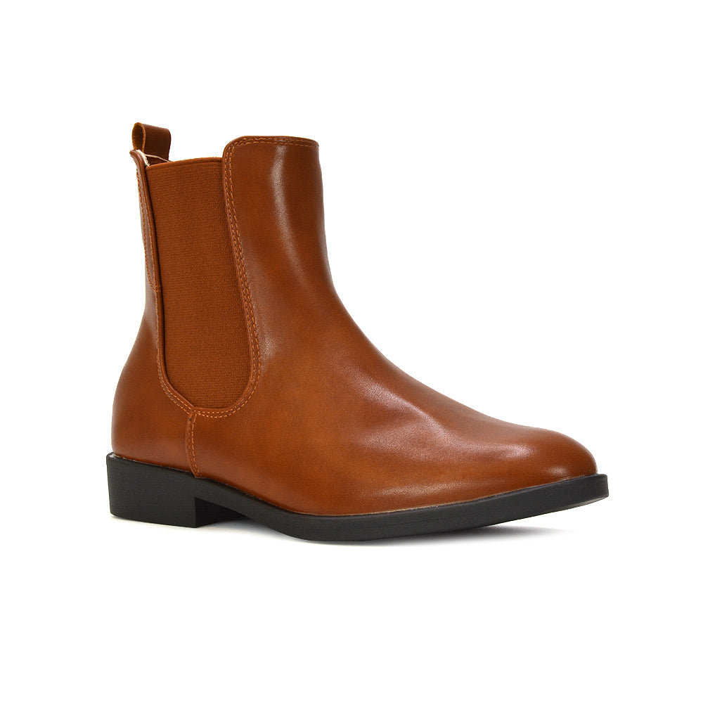 tan pull on boots, tan pull on ankle boots, Women's pull-on ankle boots, Dressy Chelsea boots for women