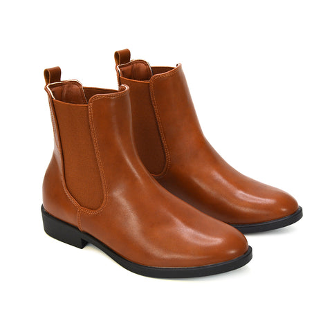 tan flat Chelsea boots, tan flat ankle boots, Low heel Chelsea boots, Fall and winter boots women, Elastic gusset boots