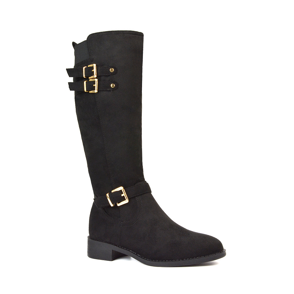 Black Faux Suede Boots, Black Faux Suede Knee High Boots, Black Faux Suede Long Boots, Black Faux Suede Flat Boots