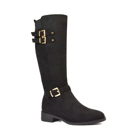 Black Faux Suede Boots, Black Faux Suede Knee High Boots, Black Faux Suede Long Boots, Black Faux Suede Flat Boots