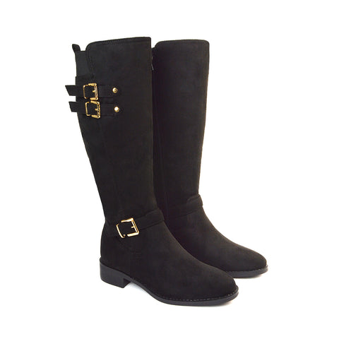Ladies Knee High Boots UK, Ladies Black Faux Suede Boots, Black Faux Suede Long Boots Knee High, Knee High Boots UK