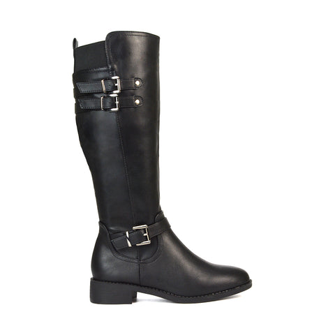 Ladies Knee High Boots UK, Ladies Black Synthetic Leather Boots, Black Synthetic Leather Long Boots Knee High, Knee High Boots UK