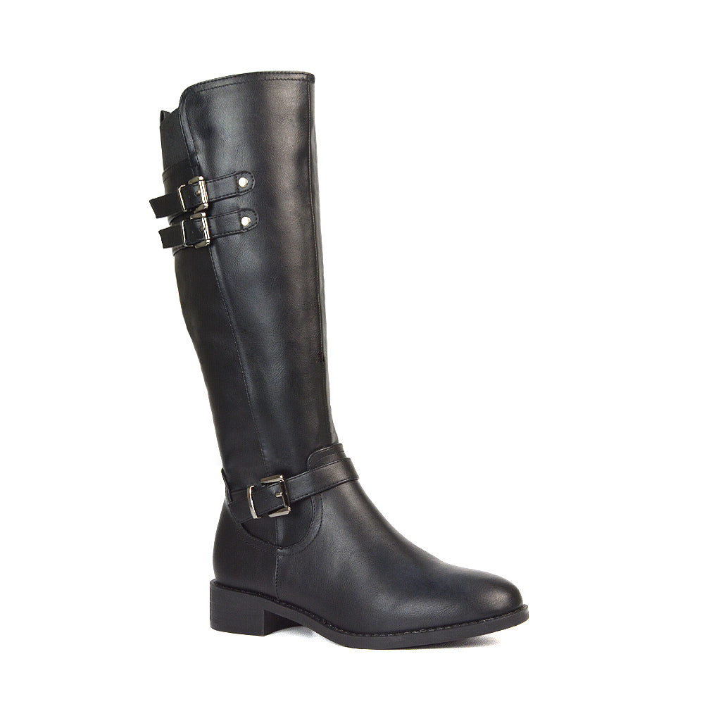 Black Synthetic Leather Zip Up Boots, Black Synthetic Leather Zip Up Knee High Boots, Long Boots, Winter Boots