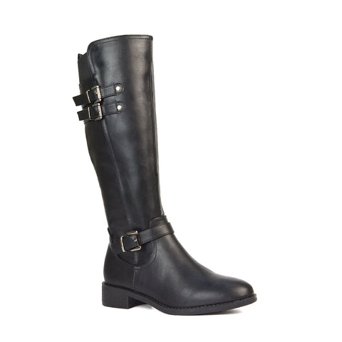 Black Synthetic Leather Zip Up Boots, Black Synthetic Leather Zip Up Knee High Boots, Long Boots, Winter Boots