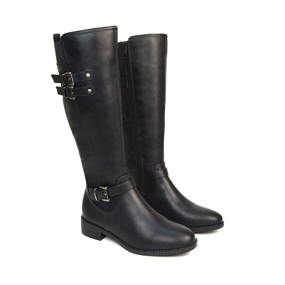Black Synthetic Leather Knee High Boots For Women, Knee High Boots For Women, Women's Boots, Women's Boots Online