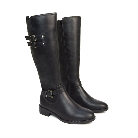 Black Synthetic Leather Knee High Boots For Women, Knee High Boots For Women, Women's Boots, Women's Boots Online