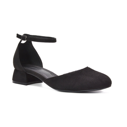 affordable black block heel court shoes, black evening court shoes, black low heel shoes for all day wear, black ankle strap block heel court shoes