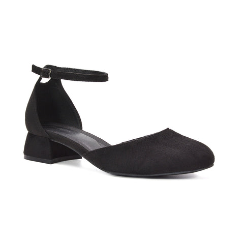 affordable black block heel court shoes, black evening court shoes, black low heel shoes for all day wear, black ankle strap block heel court shoes