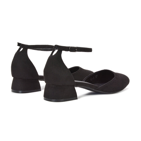 ladies black ankle strap heels UK, black business heels for women, supportive black block heel dress shoes, black closed toe block heel shoes