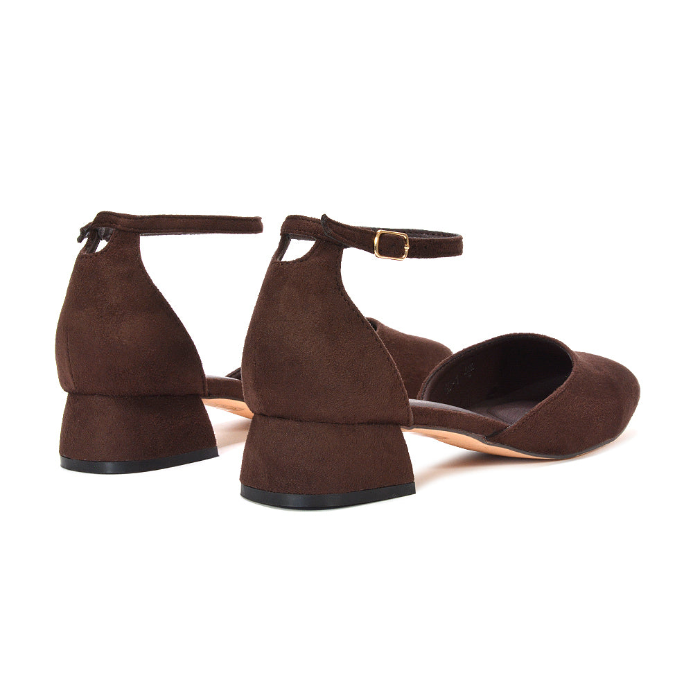 women's brown occasion shoes, brown occasion shoes for women, everyday brown block heel shoes, brown ankle strap court shoes for women