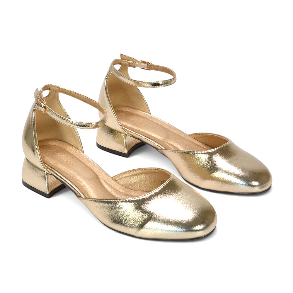 elegant gold ankle strap heels, gold shoes for weddings, gold dress shoes, easy to walk in gold heels, stylish gold low heels