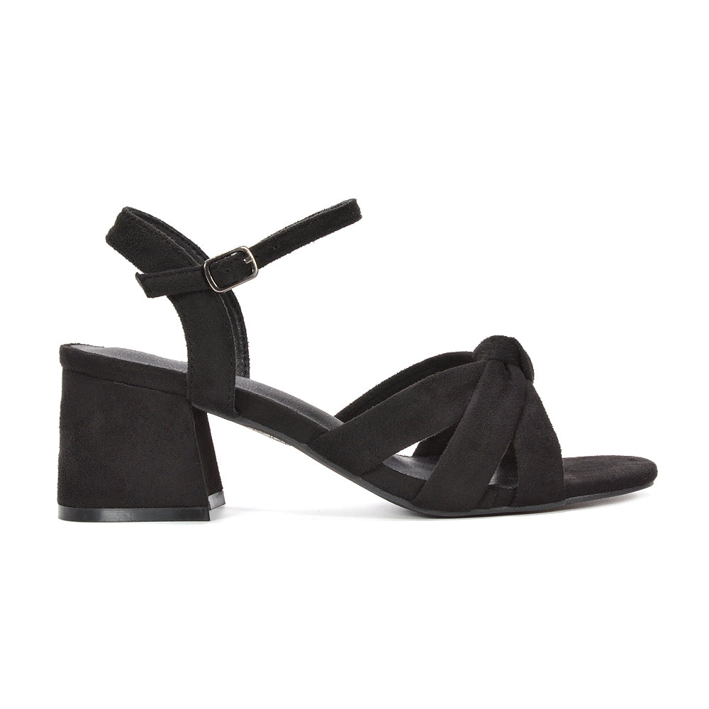 Black block heel sandals, Black mid block heel sandals with adjustable ankle strap, Buy black block heel sandals online