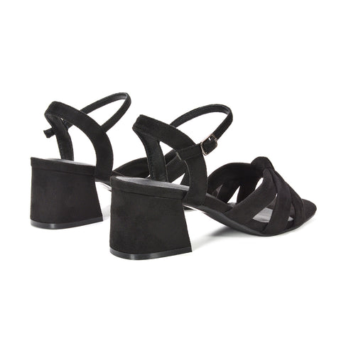 Black dress sandals with block heel, Black open toe block heel sandals for women, Black heeled sandals for women
