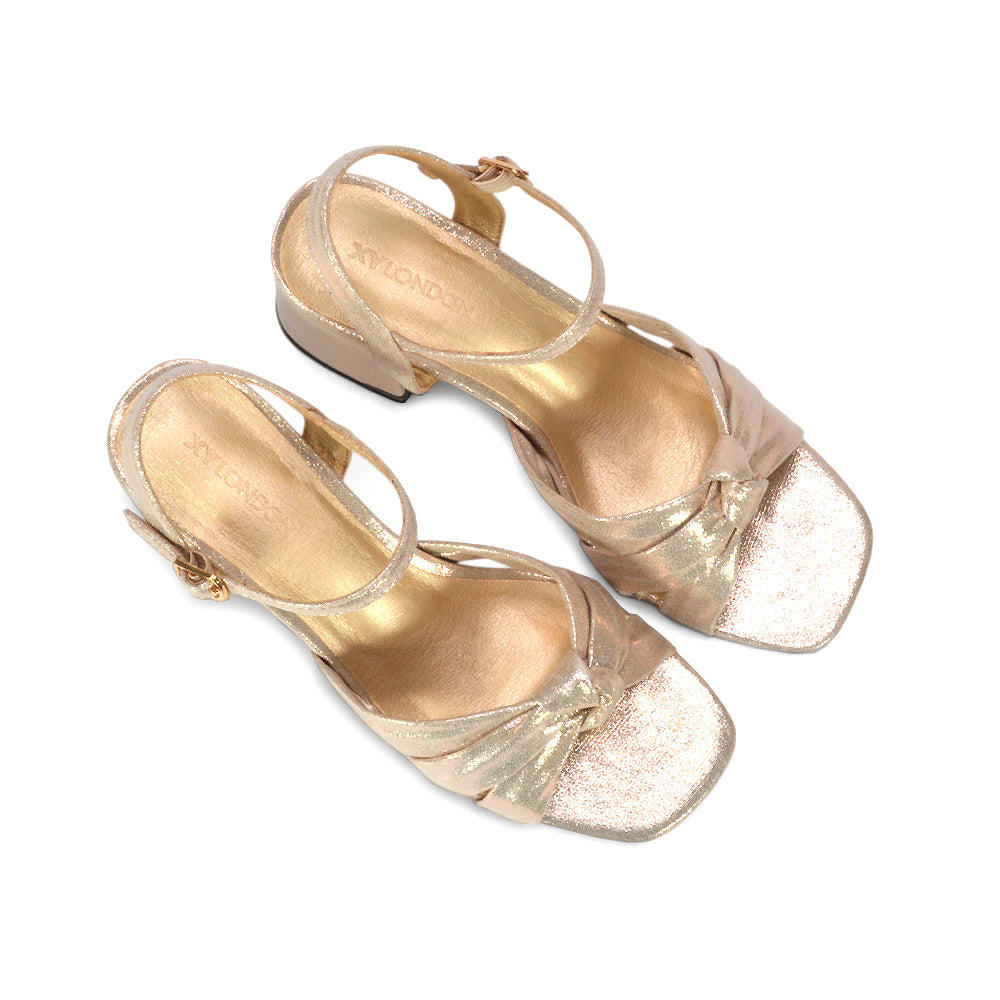 gold mid heel sandals for holiday and vacation outfits, shiny gold strappy sandals with mid heel for summer occasions, gold party block heel sandals