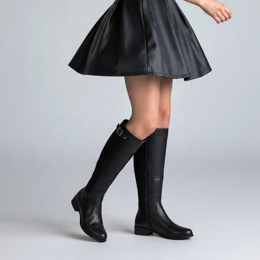 black knee high leather boots flat