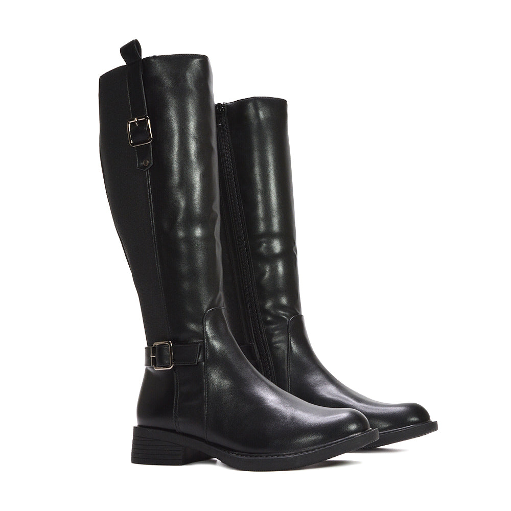 black buckle boots, black buckle knee high boots, buckle boots, buckle knee high boots