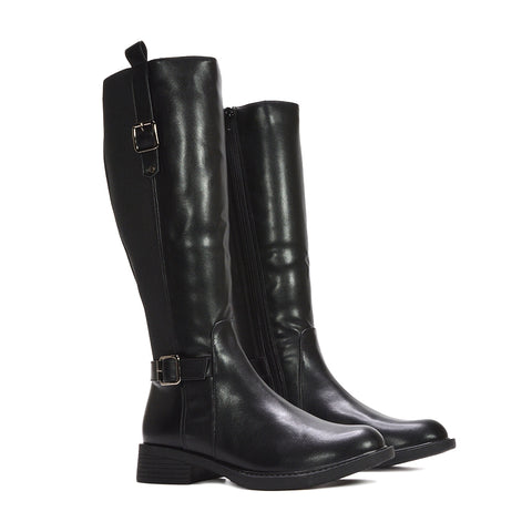 black buckle boots, black buckle knee high boots, buckle boots, buckle knee high boots