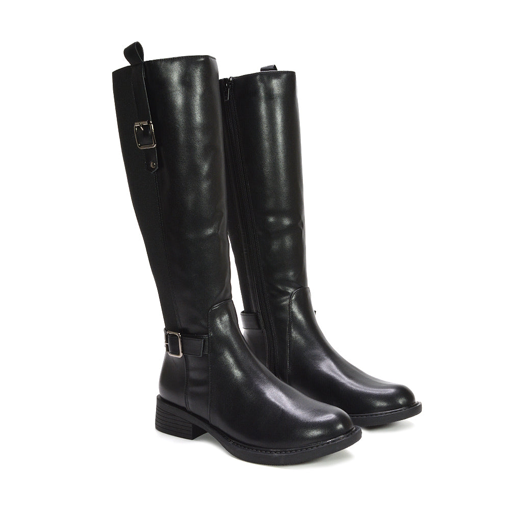 black riding boots, black stretch boots, riding boots, stretch boots