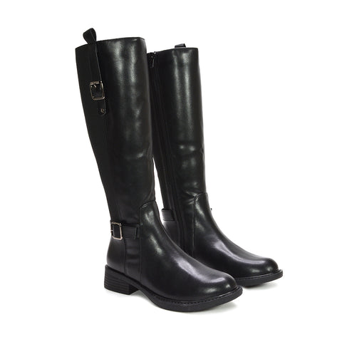black riding boots, black stretch boots, riding boots, stretch boots