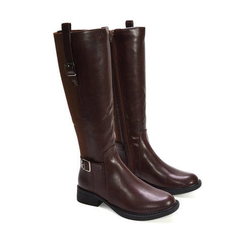 brown flat riding boots, brown flat knee high boots, flat riding boots, flat knee high boots