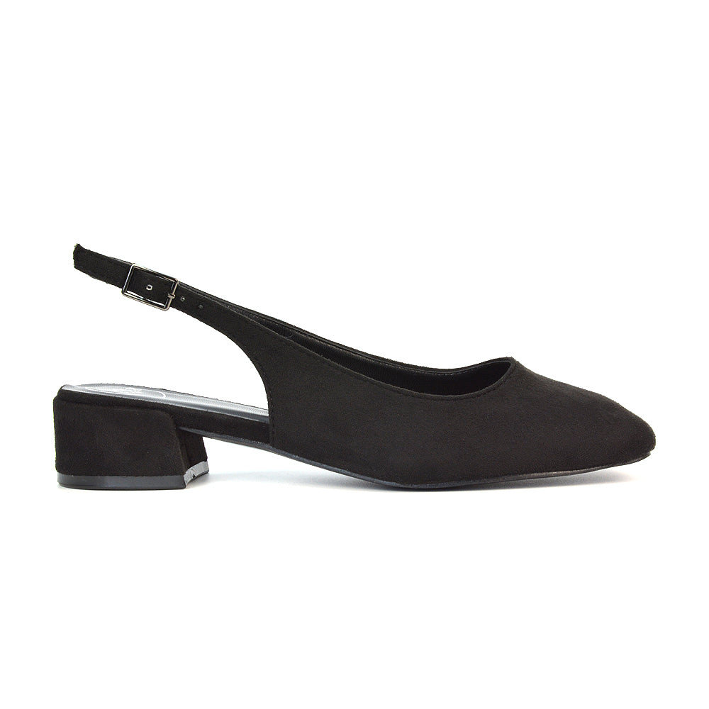 black slingback low block heel court shoes- perfect for elevating your everyday wardrobe, summer, parties, casual and evenings