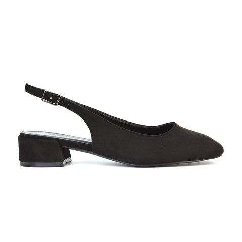 black slingback low block heel court shoes- perfect for elevating your everyday wardrobe, summer, parties, casual and evenings