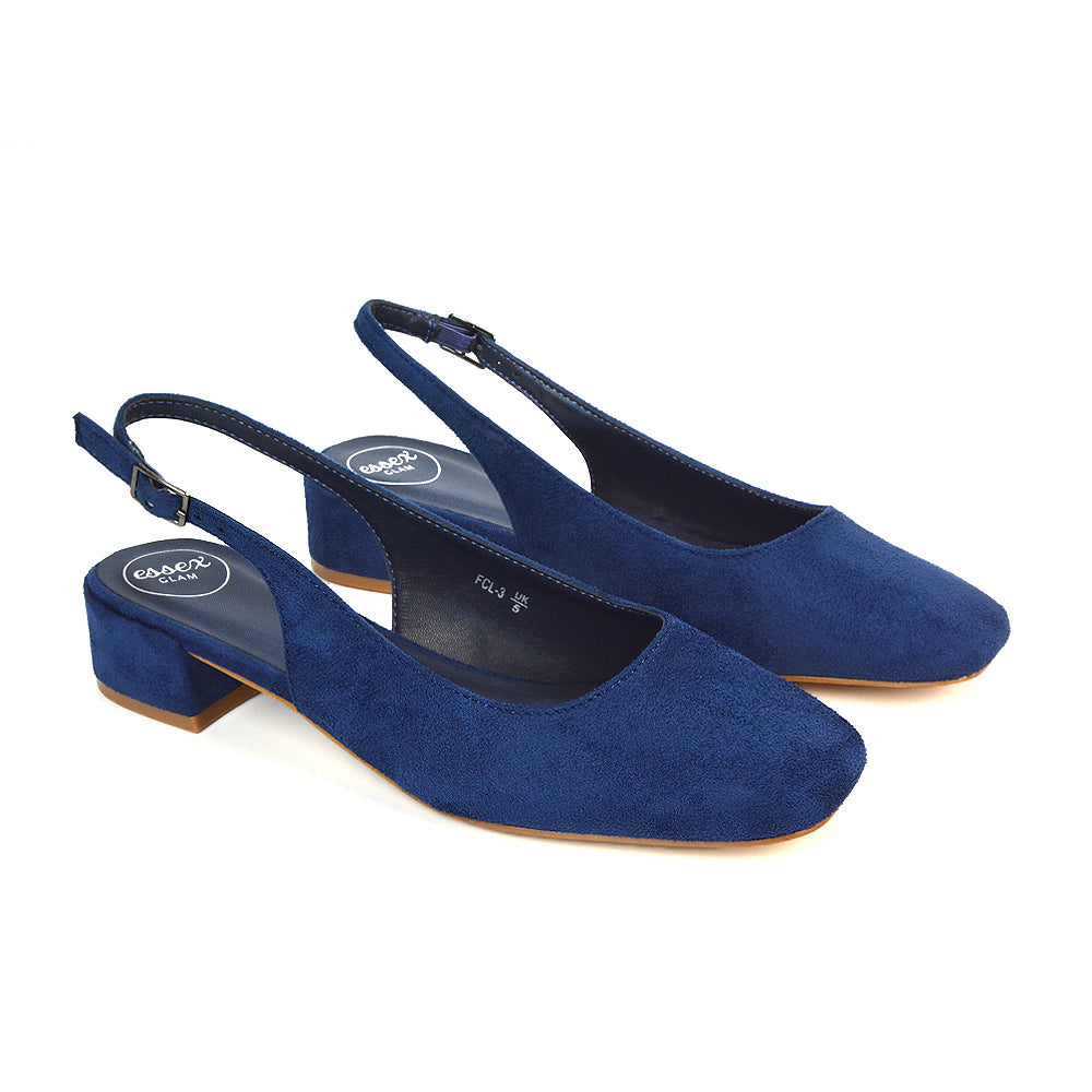 navy low block heels- comfortable heels and perfect for styling with your office outfits