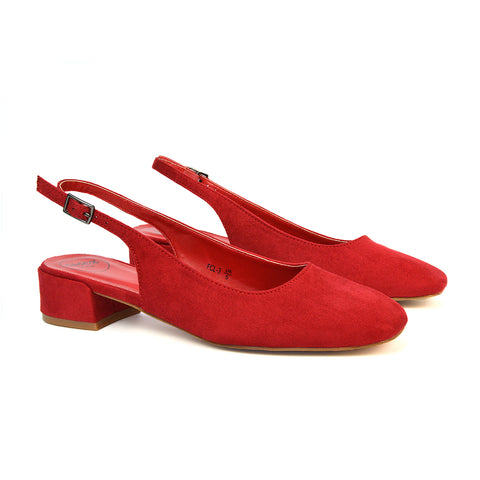 red low block heel court shoes, red slingback low block heel court shoes, low block heel court shoes, slingback low block heel court shoes