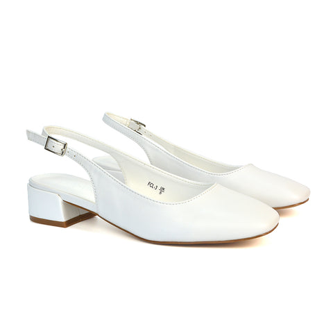 white low block heel court shoes, white slingback low block heel court shoes, low block heel court shoes, slingback low block heel court shoes