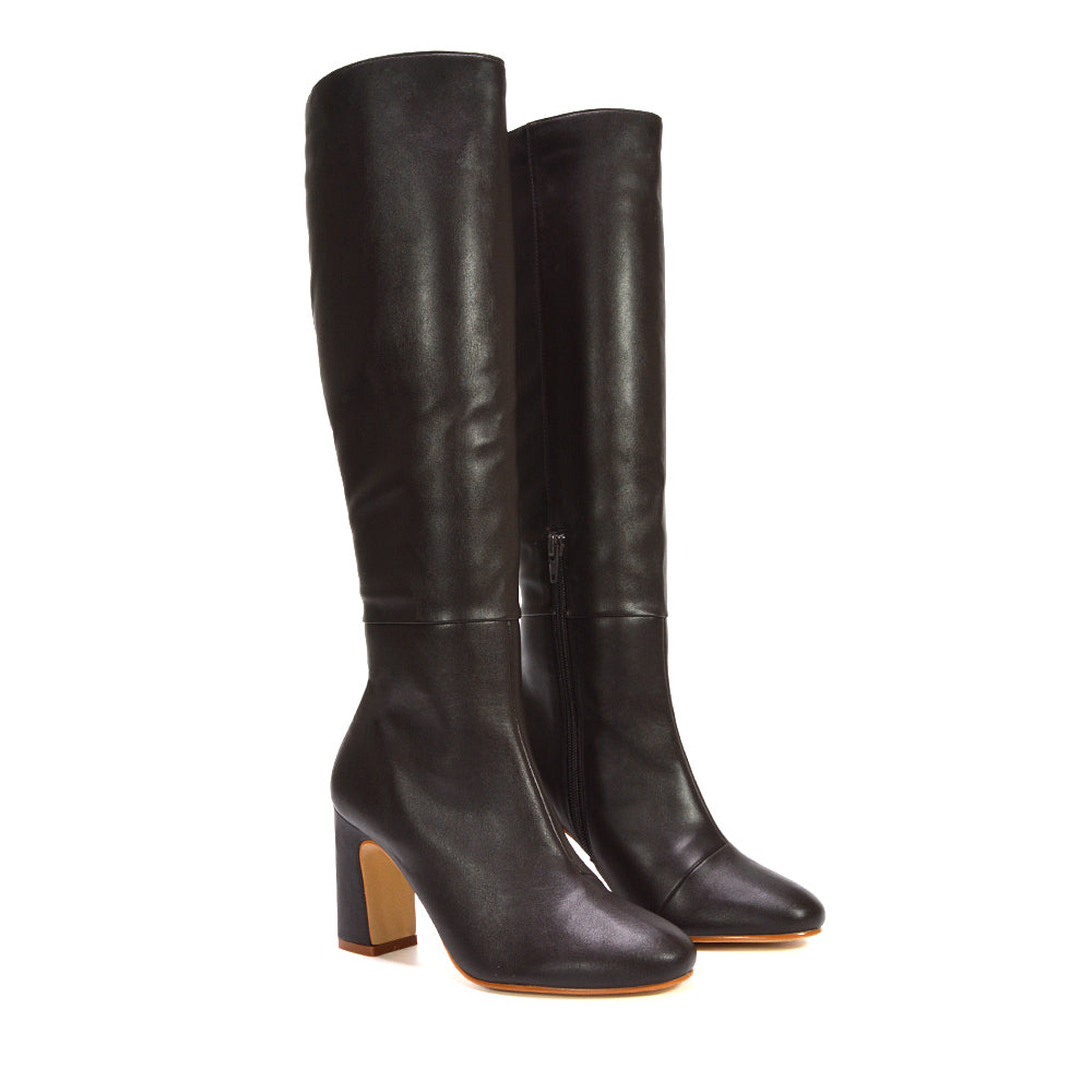Brown block heel boots, Brown fashion boots, Stylish brown boots with zipper