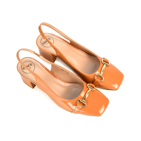 Apricot Court Shoes With Slingback Strap, Apricot Strappy Mid Heels, Strappy Mid Heels