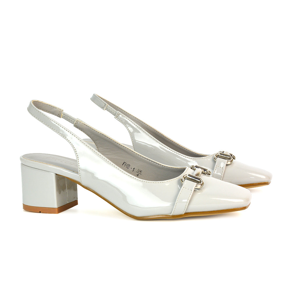 Gray Court Shoes With Slingback Strap, Gray Strappy Mid Heels, Strappy Mid Heels