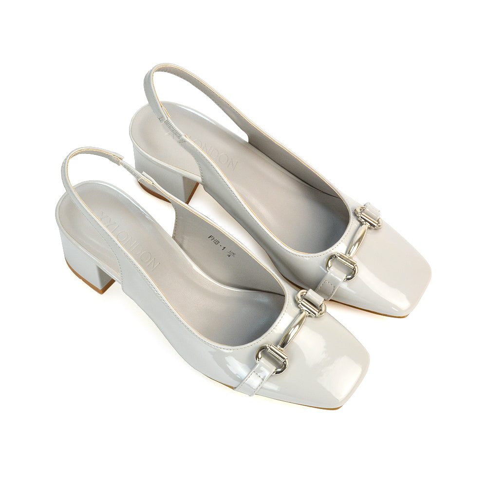 Gray Court Shoes With Slingback Strap, Gray Strappy Mid Heels, Strappy Mid Heels