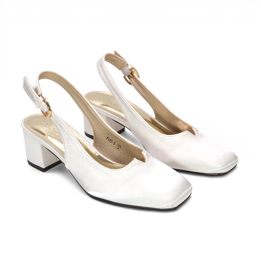 Ivory satin block heel shoes for weddings, Ivory satin heels