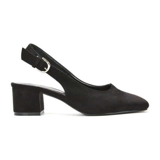 Classic black block heel slingbacks, Black suede mid heel shoes, black heels, black mid heels, heels, mid heels, Women’s block heel shoes, Women’s mid block heel slingback shoes, Office wear women’s shoes, 