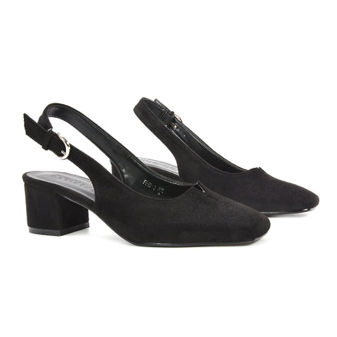 Matte black women’s heels, black block heels, block heels, mid block heels, Casual chic women’s heels, Adjustable strap slingback heels for all-day comfort