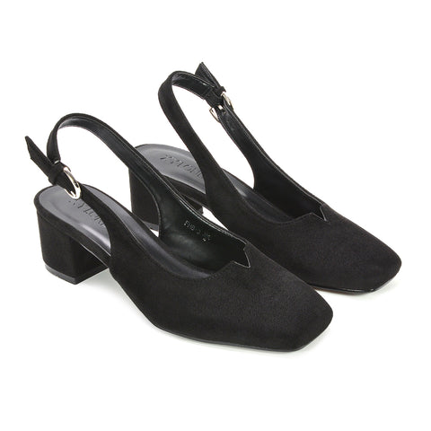 Timeless black dress shoes for women, low heels, mid block heel court shoes, classic court shoes, trendy heels