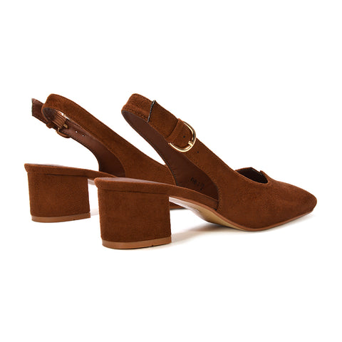 brown slingback shoes with buckle, brown strappy heels, strappy heels, heels for party season, square toe court shoes
