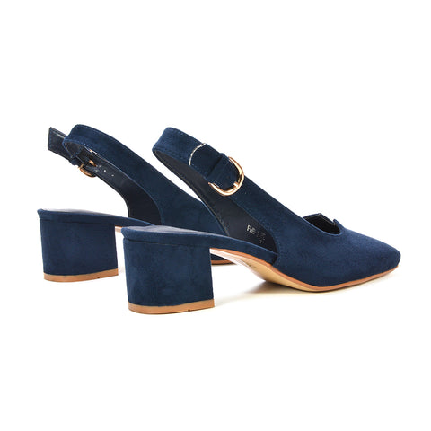 navy slingback shoes with buckle, navy strappy heels, strappy heels, heels for party season, square toe court shoes