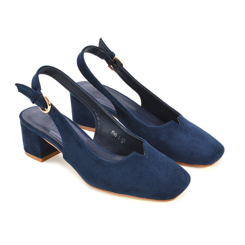 Timeless navy dress shoes for women, low heels, mid block heel court shoes, classic court shoes, trendy heels