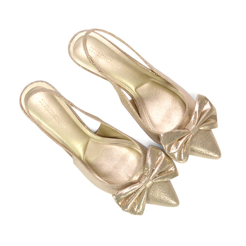 elegant gold slingback pumps, women’s gold court shoes with low kitten heel, gold prom shoes, gold date night heels