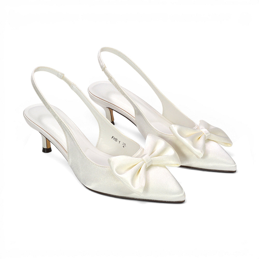 ladies ivory court shoes, ivory satin slingback heels for brides, ivory evening party heels, 
