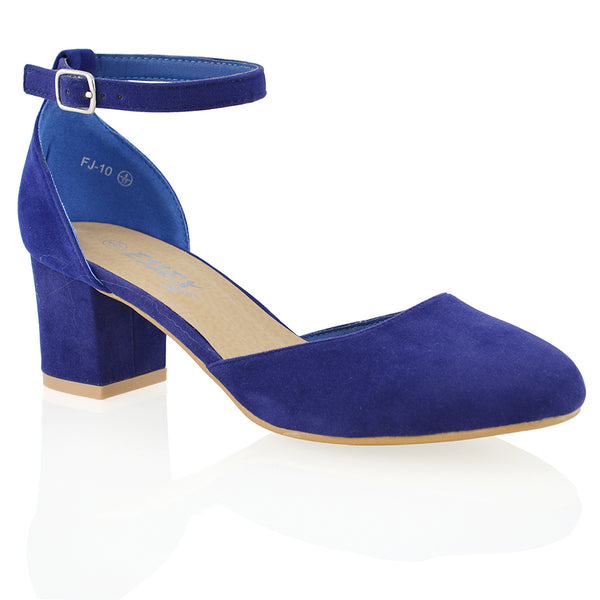 Billie May Chunky Strappy Mid Block Heels Fashion Court Shoes