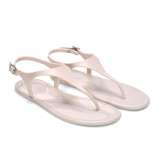 jelly T-bar sandals, women’s jelly T-bar sandals with ankle strap, women’s jelly sandals UK, beige flat sandals, beige strappy sandals