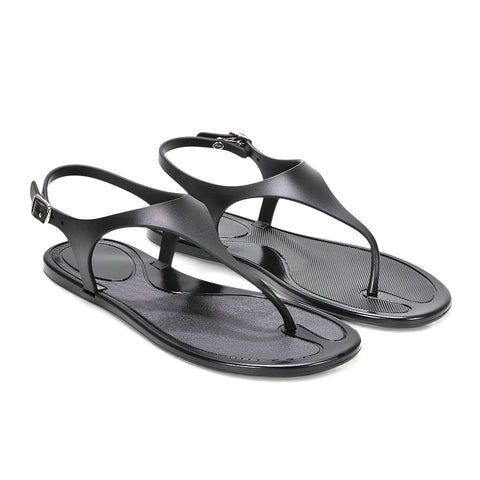 jelly T-bar sandals, women’s jelly T-bar sandals with ankle strap, women’s jelly sandals UK, black flat sandals, black strappy sandals