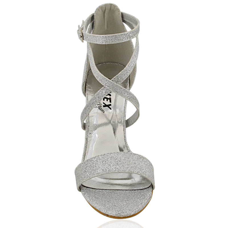 | XY London | Silver GlitterStrappy Heels,Silver GlitterHeels, Silver GlitterHigh Heels, Silver GlitterBlock Heels,Silver GlitterBlock High Heels